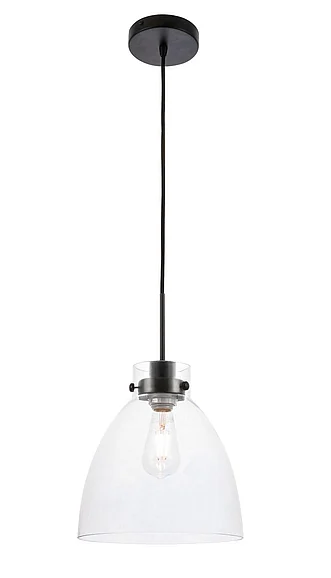 Elegant Frey 1 Light Black and Clear Glass Pendant LD5029D11BK