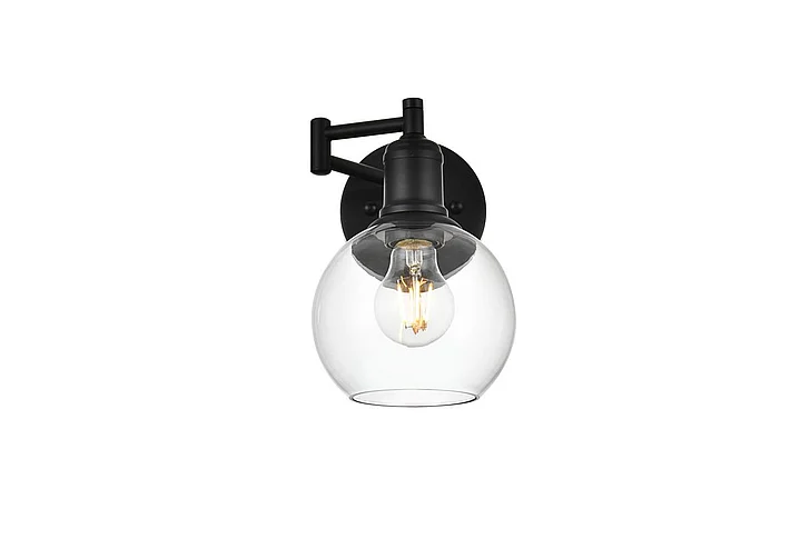 Elegant Davian 1 Light Black and Clear Swing Arm Wall Sconce LD7327W6BLK