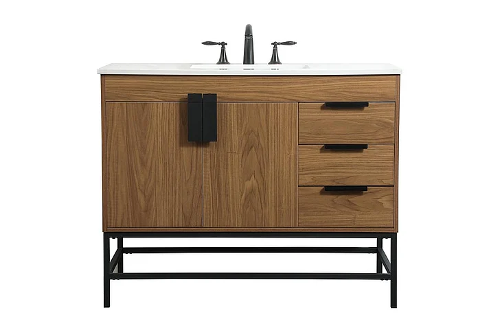 Elegant 42 In. Single Bathroom Vanity in Walnut Brown VF48842WB
