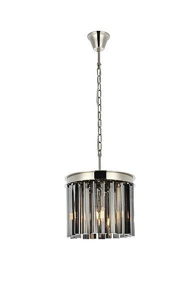 Elegant Sydney 3 Light Polished Nickel Pendant Silver Shade (Grey) Royal Cut Crystal 1208D12PN-SS/RC