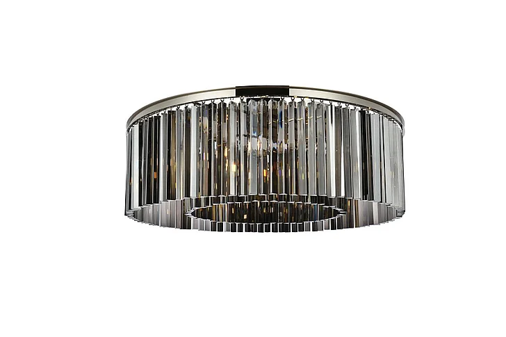 Elegant Sydney 10 Light Polished Nickel Flush Mount Silver Shade (Grey) Royal Cut Crystal 1208F43PN-SS/RC