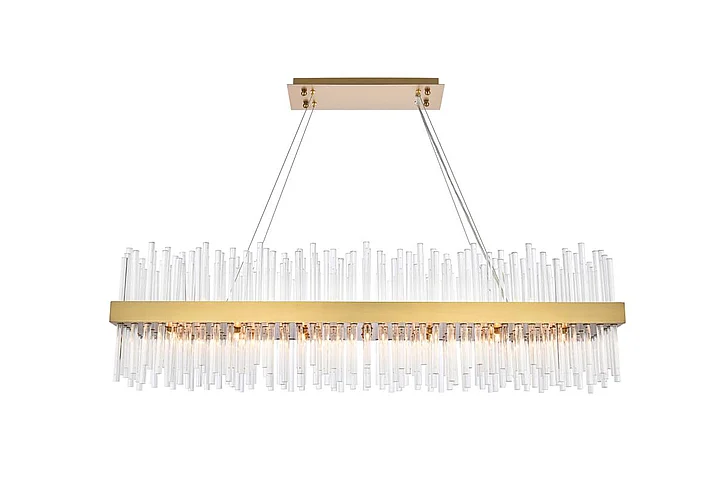 Elegant Dallas 48 In. Rectangle Crystal Pendant in Satin Gold 3000G48SG