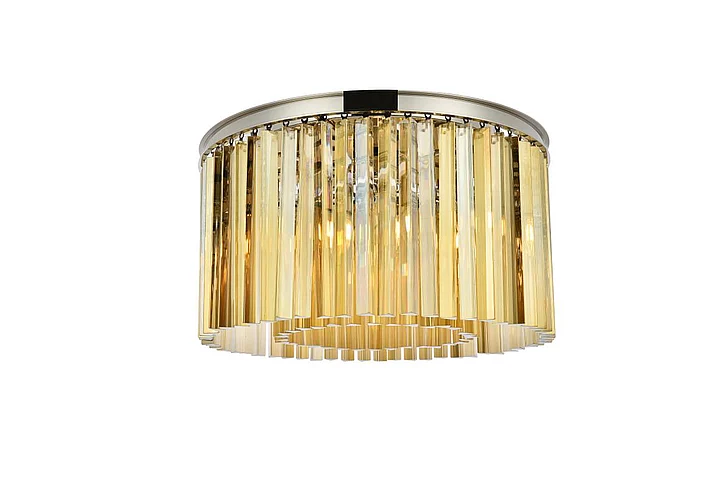 Elegant Sydney 8 Light Polished Nickel Flush Mount Golden Teak (Smoky) Royal Cut Crystal 1208F26PN-GT/RC