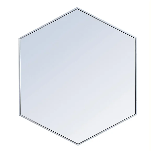 Elegant Metal Frame Hexagon Mirror 41 In. in Silver MR4541S