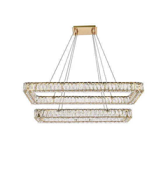 Elegant Monroe 42 In. Led Double Rectangle Pendant in Gold 3504G42L2G