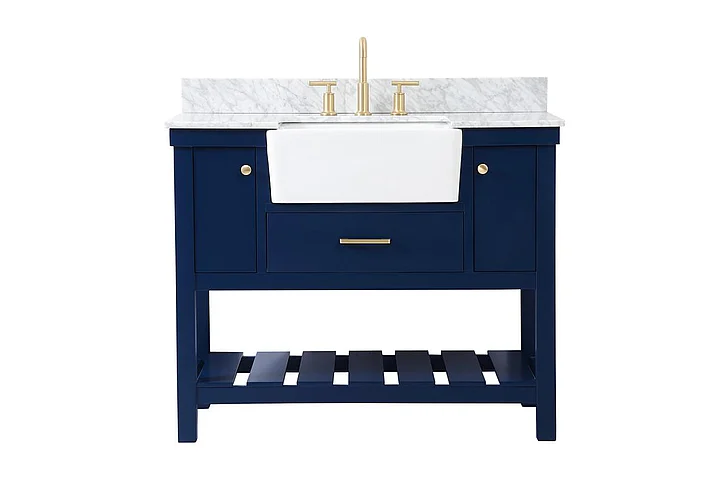 Elegant 42 In. Single Bathroom Vanity in Blue with Backsplash VF60142BL-BS