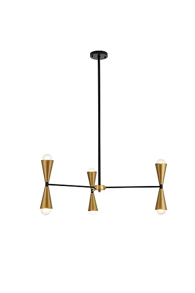 Elegant Cade 34 In. Pendant in Black and Brass LD650D34BRK CLOSEOUT