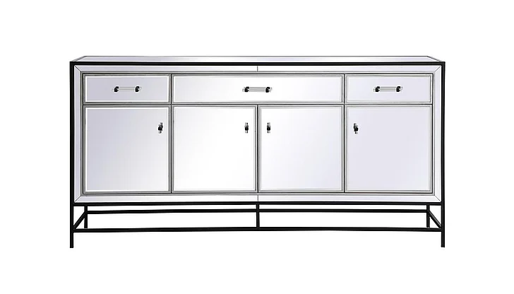Elegant James 72 In. Mirrored Credenza in Black MF72072BK CLOSEOUT