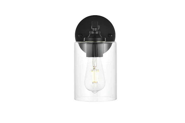 Elegant Mayson 1 Light Black and Clear Bath Sconce LD7315W5BLK