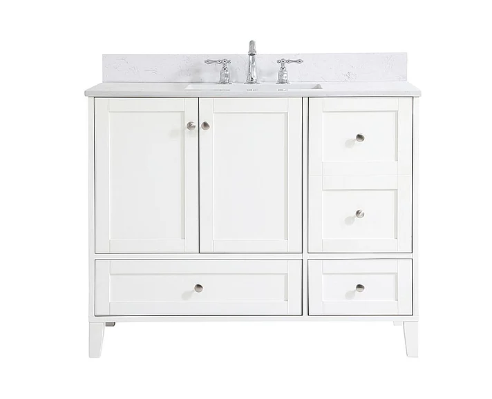Elegant 42 In. Single Bathroom Vanity in White with Backsplash VF18042WH-BS