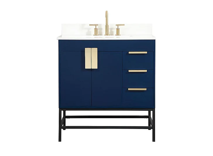 Elegant 32 In. Single Bathroom Vanity in Blue with Backsplash VF48832MBL-BS