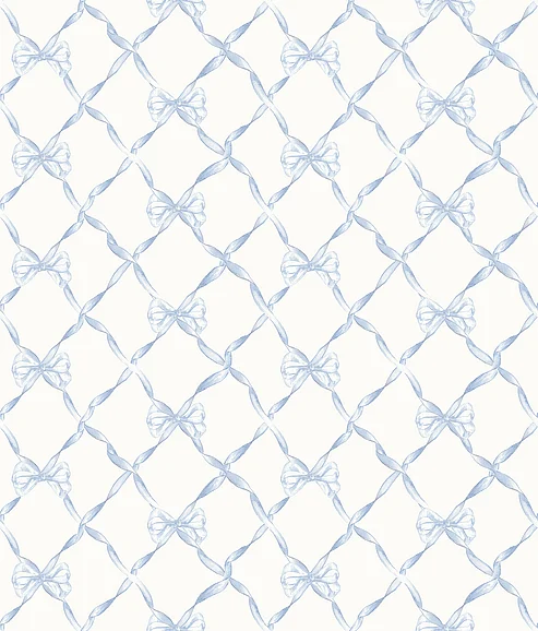 York A-Street Prints Baby Bow Blue Bella Ribbon Ribbon Trellis Wallpaper AST4168