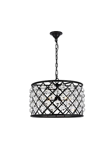 Elegant Madison 6 Light Matte Black Pendant Clear Royal Cut Crystal 1204D20MB/RC