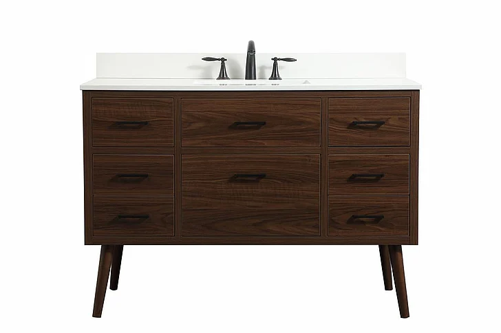 Elegant 48 In. Single Bathroom Vanity in Walnut with Backsplash VF41048MWT-BS CLOSEOUT