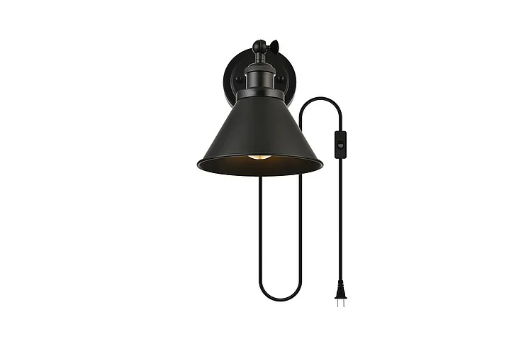 Elegant Blaise 1 Light Black Plug in Wall Sconce LD7329W7BLK CLOSEOUT