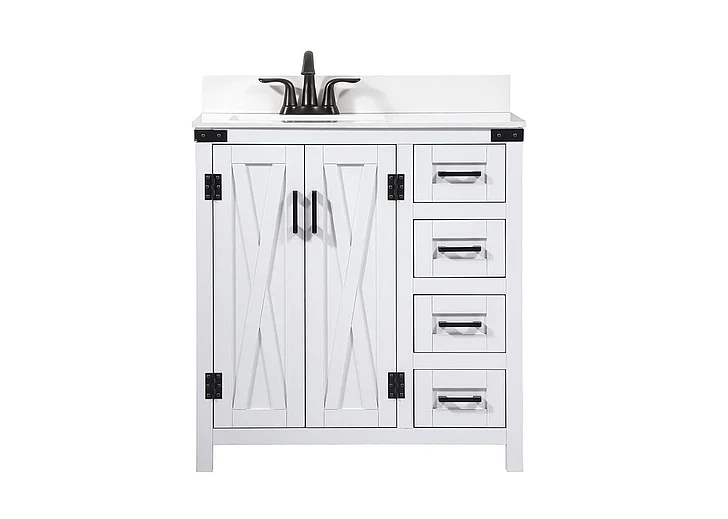 Elegant 32 In. Single Bathroom Vanity in White with Backsplash VF90232WH-BS