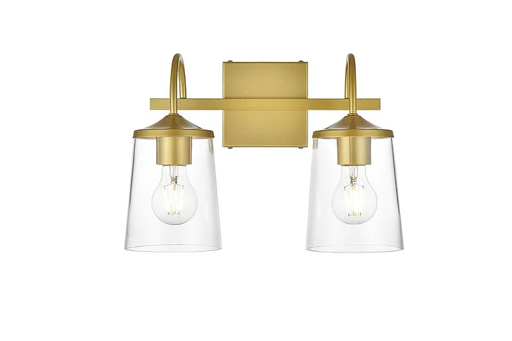 Elegant Avani 2 Light Brass and Clear Bath Sconce LD7313W14BRA CLOSEOUT