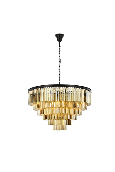 Elegant Sydney 33 Light Matte Black Chandelier Golden Teak (Smoky) Royal Cut Crystal 1201D44MB-GT/RC