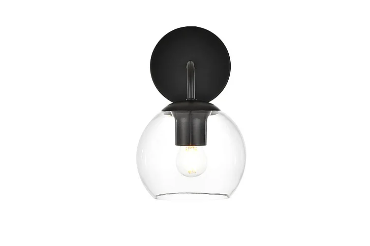 Elegant Genesis 1 Light Black and Clear Bath Sconce LD7321W6BLK
