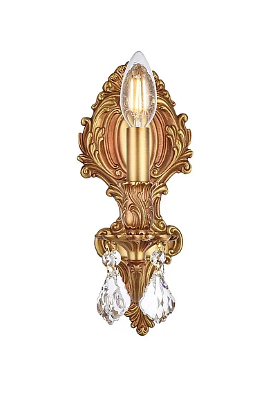 Elegant Monarch 1 Light French Gold Wall Sconce Clear Royal Cut Crystal 9601W5FG/RC