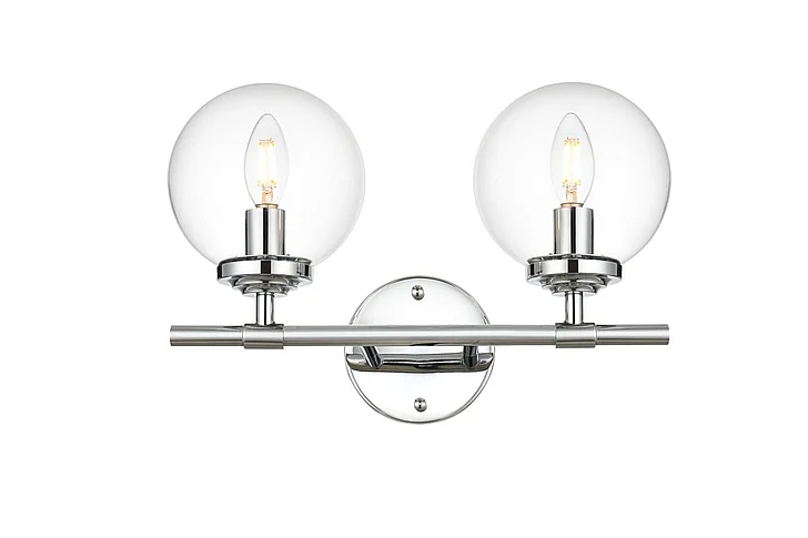 Elegant Ingrid 2 Light Chrome and Clear Bath Sconce LD7302W15CH CLOSEOUT