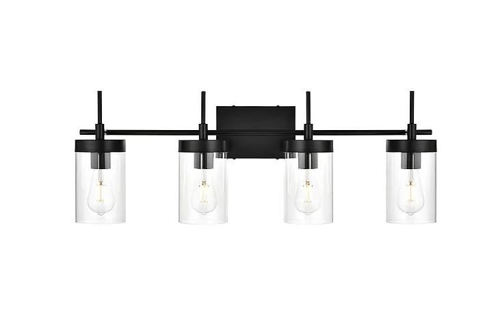 Elegant Benny 4 Light Black and Clear Bath Sconce LD7319W32BLK