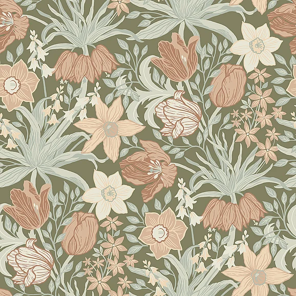 York A-Street Prints Cecilia Moss Tulip and Daffodil Wallpaper (Double Roll) 4143-34029