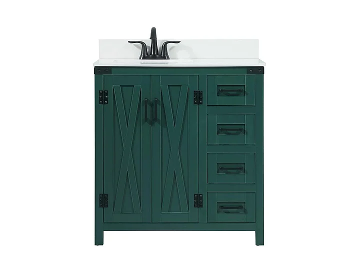 Elegant 32 In. Single Bathroom Vanity in Green with Backsplash VF90232MGN-BS