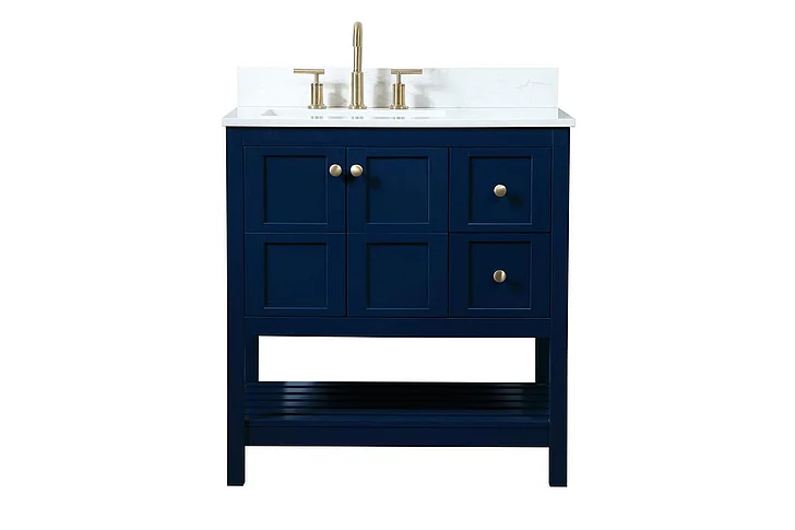 Elegant 32 In. Single Bathroom Vanity in Blue with Backsplash VF16432BL-BS