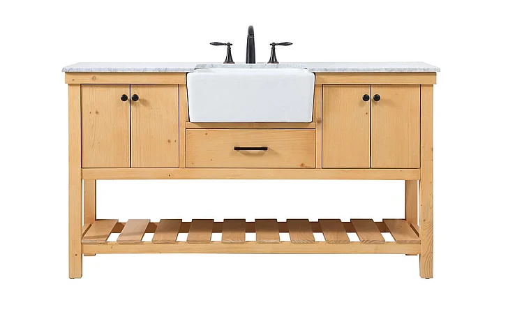 Elegant 60 In. Single Bathroom Vanity in Natural Wood VF60160NW