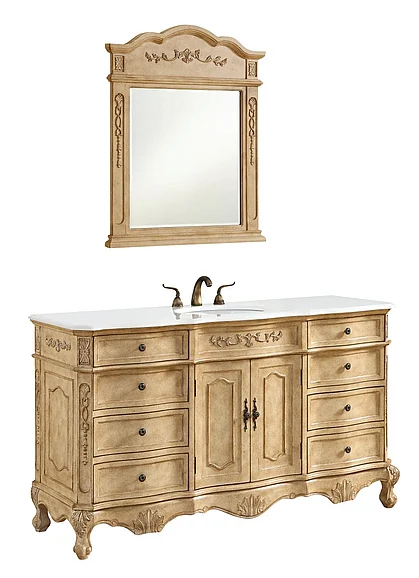 Elegant 60 In. Single Bathroom Vanity in Antique Beige with Ivory White Engineered Marble VF101S60AB-VW