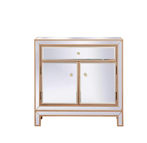 Elegant 29 In. Mirrored Cabinet in Antique Gold MF71034G
