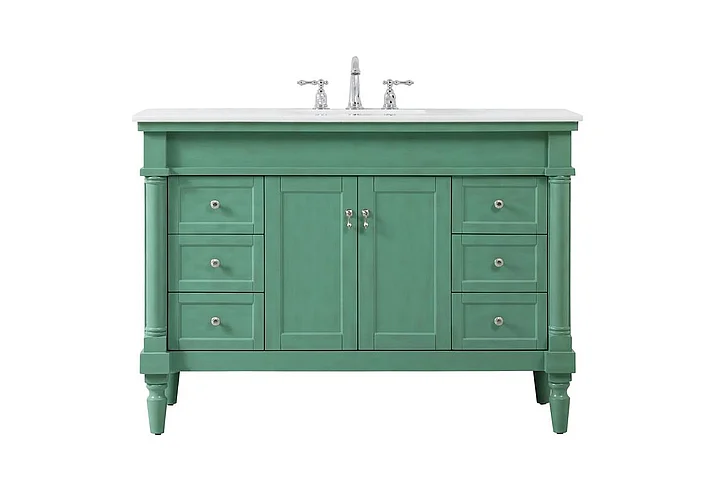 Elegant 48 In. Single Bathroom Vanity in Vintage Mint with Ivory White Engineered Marble VF13048VM-VW