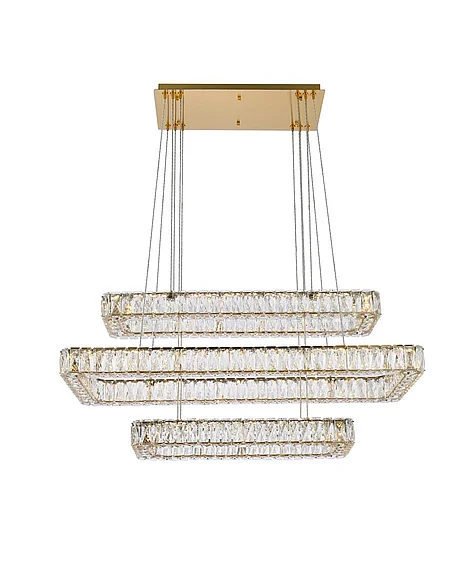 Elegant Monroe 42 In. Led Triple Rectangle Pendant in Gold 3504G42L3G