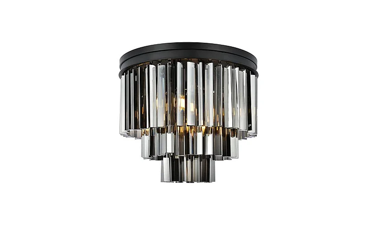 Elegant Sydney 9 Light Matte Black Flush Mount Silver Shade (Grey) Royal Cut Crystal 1201F20MB-SS/RC