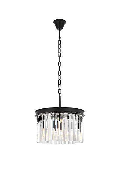 Elegant Sydney 3 Light Matte Black Pendant Clear Royal Cut Crystal 1208D16MB/RC