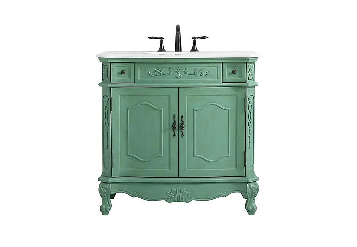 Elegant 36 In. Single Bathroom Vanity in Vintage Mint with Ivory White Engineered Marble VF10136VM-VW