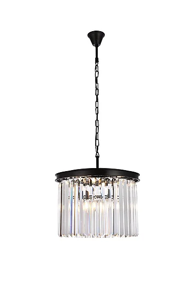 Elegant Sydney 6 Light Matte Black Pendant Clear Royal Cut Crystal 1238D20MB/RC