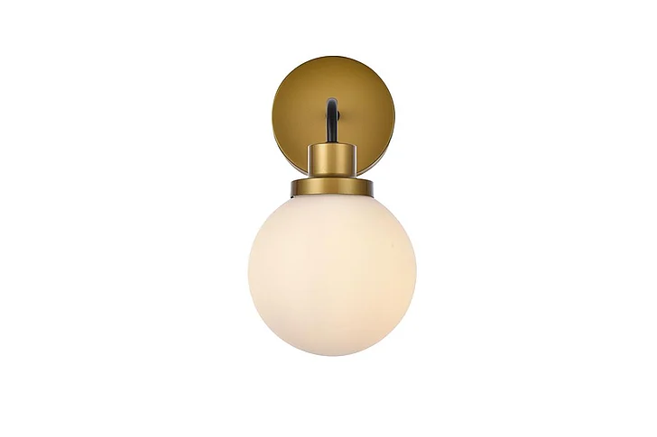 Elegant Hanson 1 Light Bath Sconce in Black with Brass with Frosted Shade LD7030W8BRB