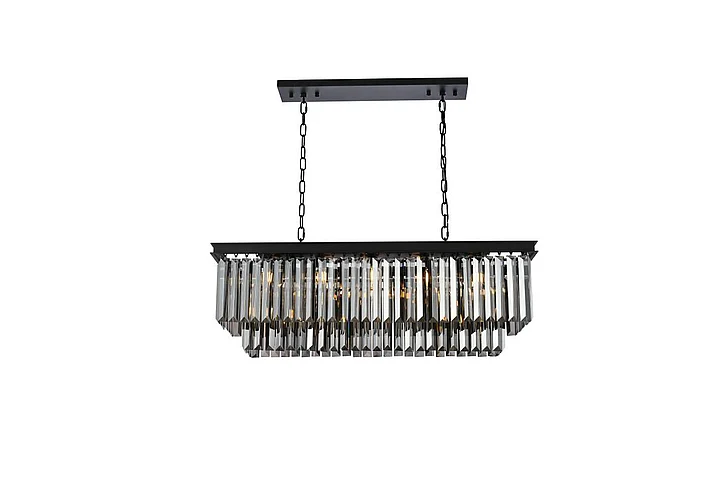 Elegant Sydney 12 Light Matte Black Chandelier Silver Shade (Grey) Royal Cut Crystal 1232D40MB-SS/RC