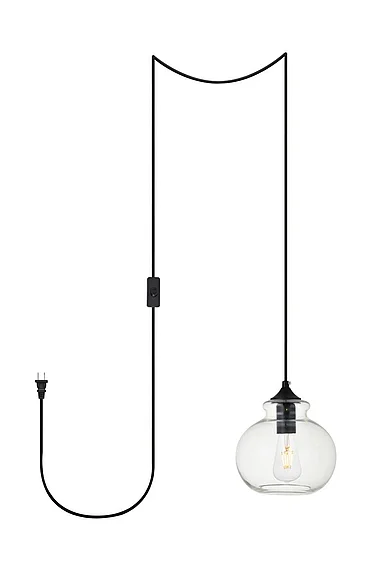 Elegant Destry 1 Light Black Plug-In Pendant with Clear Glass LDPG2245BK CLOSEOUT