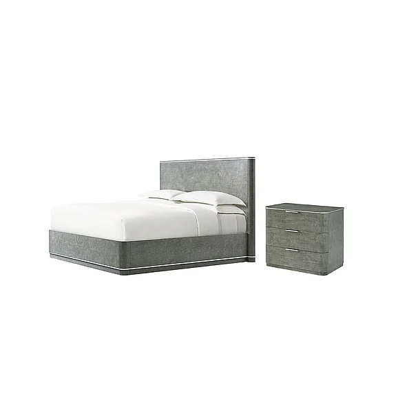 Theodore Alexander Hudson 2pc Wood US Bedroom Set in Pebble Grey