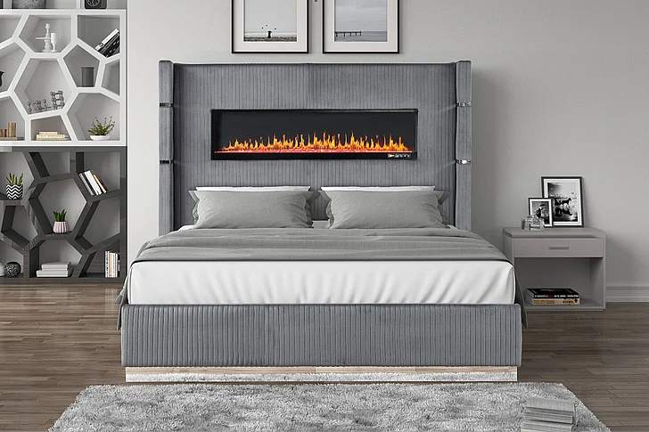 Galaxy Home Lizelle King Bed in with Ambient Lighting in Gray 698781079928
