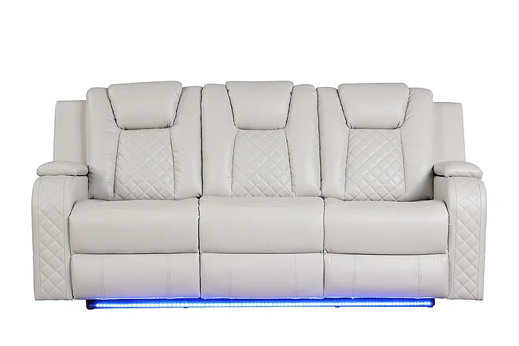 Galaxy Home Benz LED & Power Reclining Sofa in Ice/White 659436286627