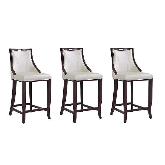 Manhattan Comfort Emperor Wood Upholstered Barstool in Pearl White - Set of 3 3-BS008-PW