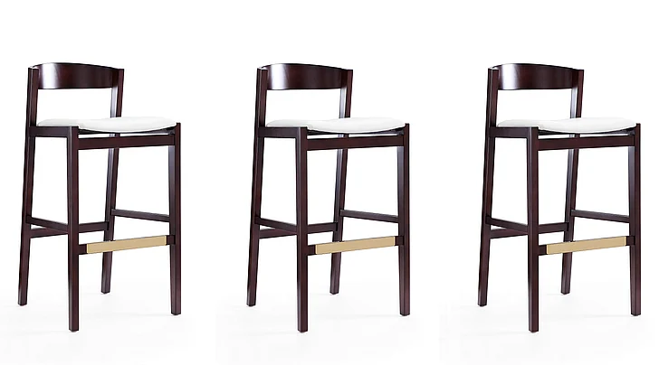 Manhattan Comfort Klismos Wood Upholstered Barstool in Ivory - Set of 3 3-BS014-IV