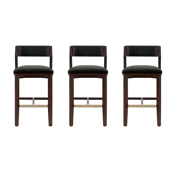 Manhattan Comfort Patricia Wood Upholstered Barstool in Black (Set of 3) 3-BS026-BK