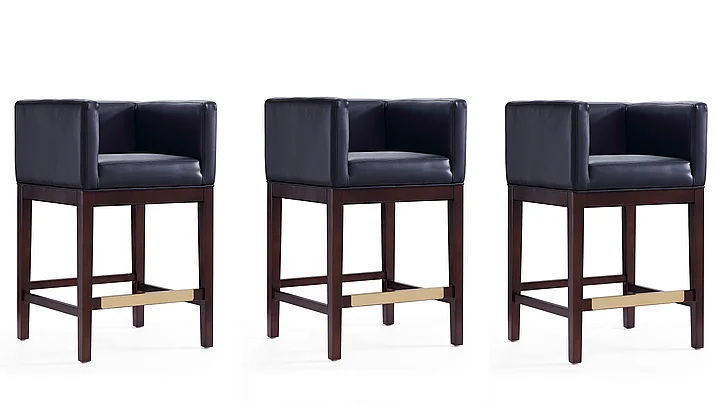 Manhattan Comfort Kingsley Wood Upholstered Counter Stool in Black (Set of 3) 3-CS005-BK
