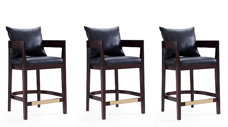 Manhattan Comfort Ritz Wood Upholstered Counter Stool in Black (Set of 3) 3-CS006-BK