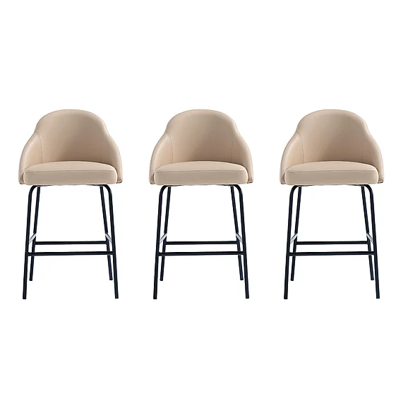 Manhattan Comfort Gracie Metal Upholstered Counter Stool in Tan and Black (Set of 3) 3-CS019-BTN